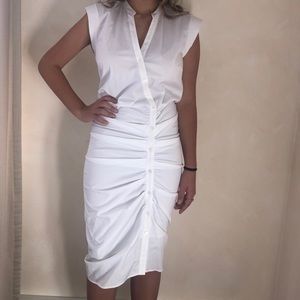Veronica Beard Ruched Shirt Dress in White